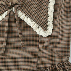 Brown Large Collar Puff Sleeve Mini Dress