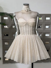 Strapless Glitter Flared Mini Dress