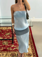 Satin Tube Color Patchwork Long Dress