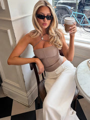 Strapless Corset Metal Buckle Crop Top