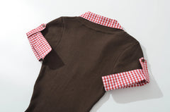 Short Sleeve Gingham Patchwork Knit Mini Dress