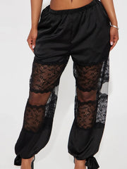 Black Lace Patchwork Wide Pants