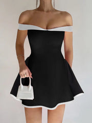 Black Off-shoulder Strap Mini Dress