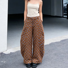 Polka Dots Print High Waist Wide Leg Barrel Jeans