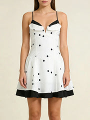 With Dotted Spaghetti Strap Flare Mini Dress