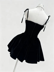 Velvet Folded Flare Bow Tie Mini Dress