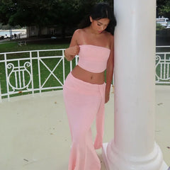 Pink Strapless Top Bandage Maxi Skirt Set