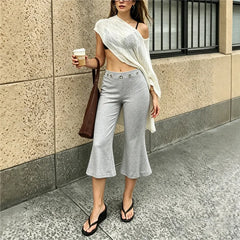 Low Waist Metal Eyelet Capri Flare Pants