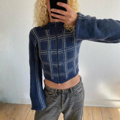 Blue Zip-up Crop Cardigan