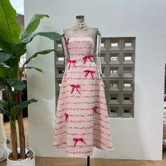 Pink Strapless Bow Detail Maxi Dress