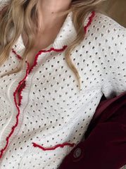 White Knitted Short Sleeve Top And Shorts Set