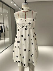 Tube White Polka Dot Strap Drape Mini Dress
