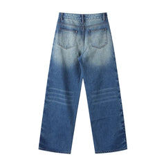 Side Studded Beading Straight Baggy High Waist Denim Pants