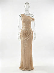 Off-Shoulder Sequin Draped Maxi Dress