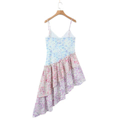 Printed Patchwork Flower Print Sling Mini Dress