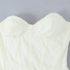 White Solid Flare Bustier Mini Dress - A-Line Fit