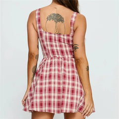 Red Plaid Print Bodice Tank Mini Dress