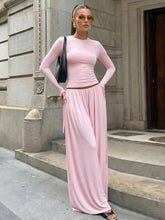 Long Sleeve Crop Top And Drawstring Wide Leg Pants Set