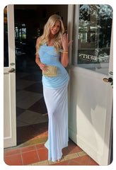 Off Shoulder Draped Corset Mesh Maxi Dress