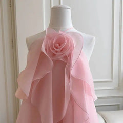 Pink Layered Ruffled 3d Rose Maxi Dress