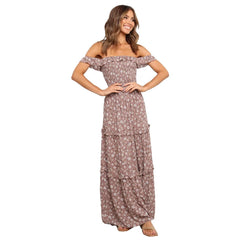 Flowers Print Off Shoulder Long Dress