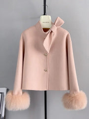 Faux Fur Cuff Cashmere Woolen Jacket