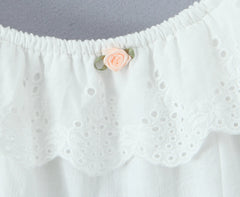 Lace Ruffles Square Collar Lantern Sleeve Mini Dress