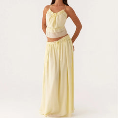 Tie Front Cami Backless Crop Top And Long Skirt Set