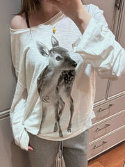 White Deer Print Long Sleeve T-shirt
