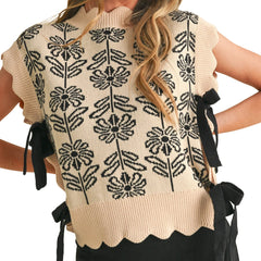 Flower Knitted Tie Up Vest