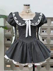 Peter Pan Collar Polka Dot Bow Flared Mini Dress