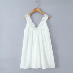 Lace V-neck Strap Tank A lined Mini Dress