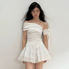 One Shoulder Tie Up Lace Up Top