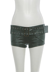 PU Leather Lace Up Corset Strapless Top And Shorts Set