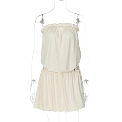 Elastic Strapless Puff Belted Mini Dress