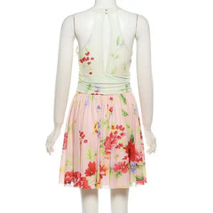 Print Floral Deep V-neck Mini Dress