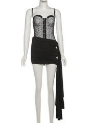 Lace Corset Top And Mini Wrap Ribbon Skirt Set