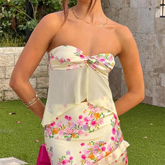 Floral Print Mesh Bandeau Top