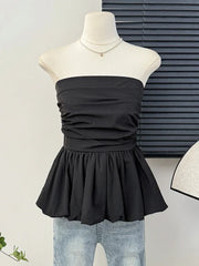 Women's elastic pleated puff strapless top.