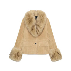 Brown Suead Faux Fur Patchwork Jacket