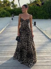 Leopard Sling Strap Long Dress