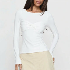 Long Sleeve Twist Knot Front Blouse