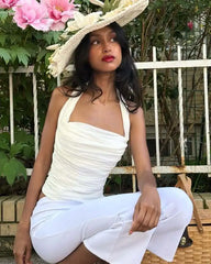 White Ruched Halter Top