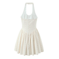 White Halter Neck Floral Print Mini Dress