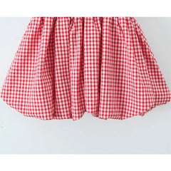 Red Plaid Smocked Puff Hem Mini Dress