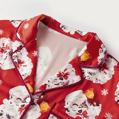 Christmas Long Sleeve Santa Claus Print Top with Elastic Waist Shorts Pajamas Set