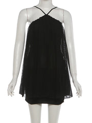 Mesh Flare Halter Mini Dress