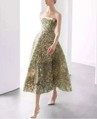 Flower Embroidered Strappy Flare Midi Dress