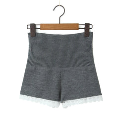 Grey Lace Trim Knit Cardigan And Shorts Set