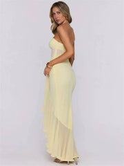 Strapless Ruffle Slit Maxi Dress